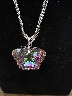 Mystic Butterfly Crystal Pendant Necklace - Silver Chain - Multicolor